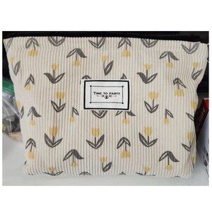 Cute Yellow Tulips Corduroy Makeup Accessory Bag